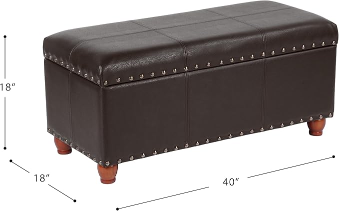 HomePop Faux Leather Cocktail Storage Bench, Brown