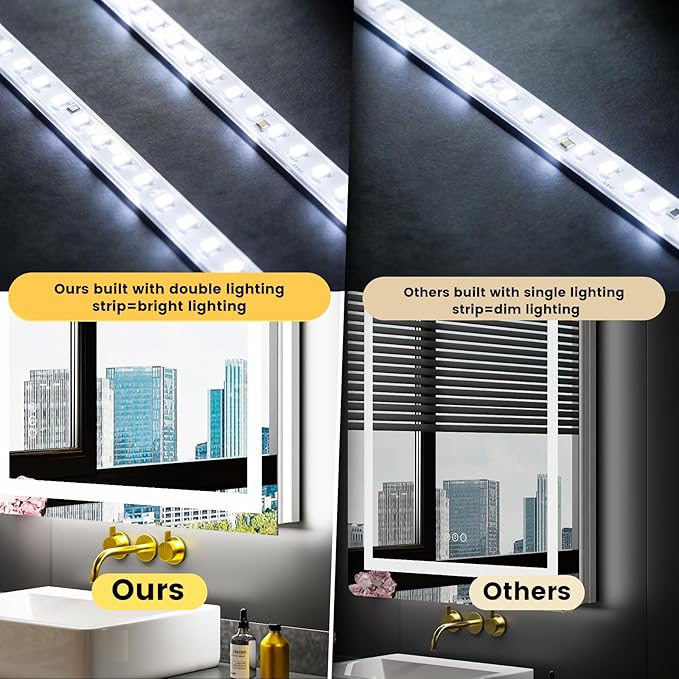 LOAAO 24”X30“ RGB LED Bathroom Mirror with Lights, Large, Anti-Fog, Dimmable Smart Lighted Bathroom Vanity Mirror, Multiple Light Modes, RGB Backlit + Front Light, Memory Function, Tempered Glass