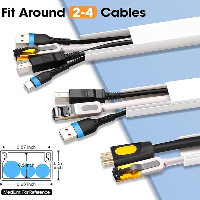 Cord Hider,315inTV Cable Management Concealer, Cord Concealer for Hide Cords Wall Mounted,Wire Covers for Cords on Wall,Cable Raceway Kit,20 x L15.75W0.95H0.55in (315in L × 0.95in W × 0.55in H)