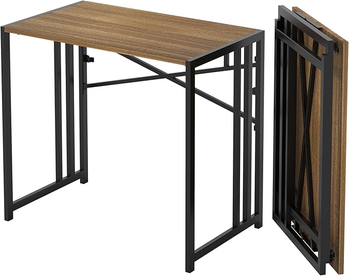 Lutown-Teen Narrow Folding Computer Desk 35 inch, Writing Gaming Computer Camping Desk, Espresso