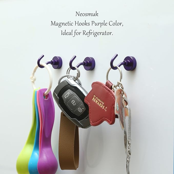 Neosmuk Magnetic Hooks, Heavy Duty 30lb+ Strong Magnet Hook for Cruise Cabins, Cruise Essentials 2026 for Hanging, Metal Wall Refrigerator Hangers (Purple, 15 Pack)