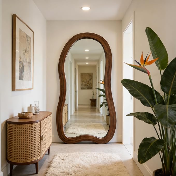 Irregular Full Length Mirror, 71"x33.5" Oversized Organic Floor Mirror with Triple-Layer Solid Wood Frame, Asymmetrical Full Body Mirrors for Living Room Entryway Hallway, Leaning/Hanging
