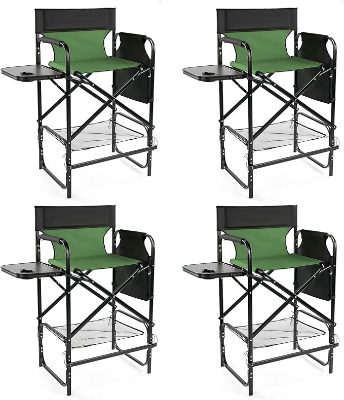 Outvita 4 Piece 31" Tall Directors Chair Height Seat Folding with Side Table Storage Bag, Support for 300Lbs Portable Makeup Artist Chair with Bar Height(Dark Green/Black)