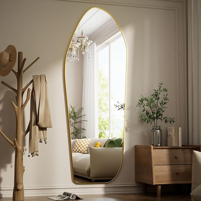 Full Length Mirror - 69"x25" Irregular Diamond Shaped Floor Mirror Aluminum Frame Floor Mirror Full Length for Bedroom Living Room Cloakroom Decor Gold