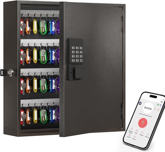 WeHere 120-Key Smart Key Lock Box – Wall Mounted Key Cabinet Organizer with App Access, One-Time Code, Bluetooth & WiFi Unlock (Sold Separately), Key Management System for School, Rental, Office