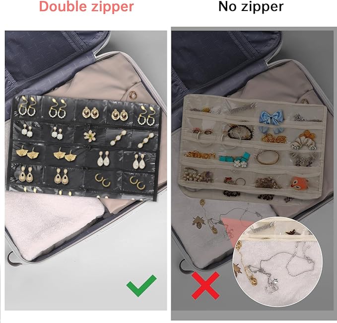 FOREGOER Hanging Jewelry Organizer Storage with 88 Zippered Pockets,Dustproof Foldable for Travel,Double-Sided Accessories Organizer Holder for Earring Necklace Ring on Closet Wall Door(Black,1 Pack)