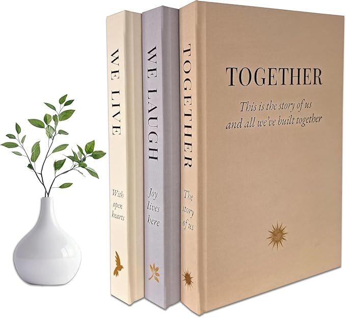 Decorative Linen Book Set – Neutral Coffee Table Books for Home Decor, Family-Themed Faux Books with Blank Pages – Modern Shelf Styling & Bookshelf Decor (Set of 3)