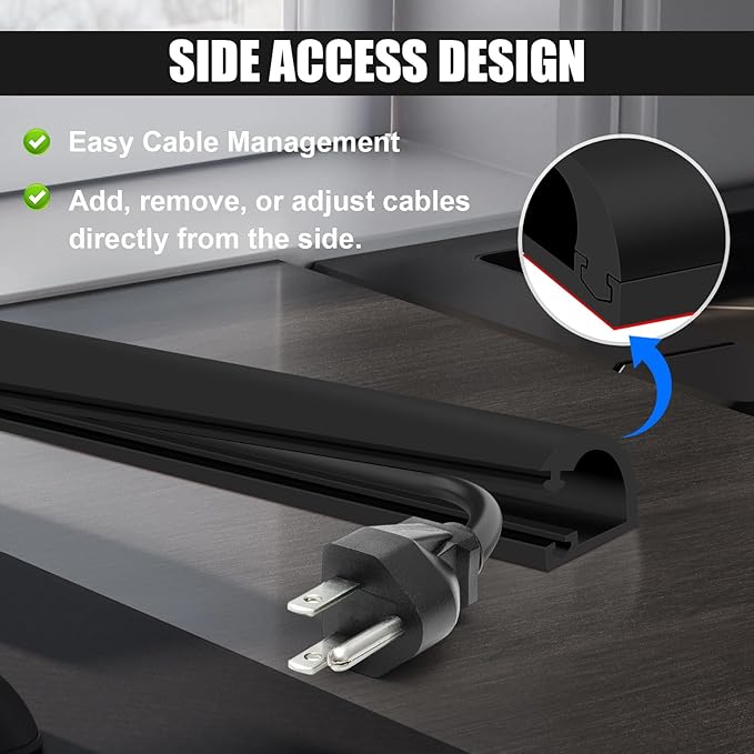 Wall Cord Hider, Flexible Self-Adhesive Wire Cover, Side-Open Cable Raceway for Cords on Wall, Cord Concealer for Mounted TV, Home Theater & Office (Black, Regular-118inch)