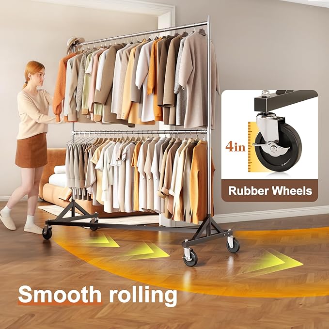 HOKEEPER Z Rack for Clothing Heavy Duty Clothes Rack Hold 550 LBS Commercial Garment Rack with Wheels Rolling Portable Z Base Rack for Bedroom, Laundry Room, Balcony 22.8"D x 62.6"W x 87.8"H 2 packs