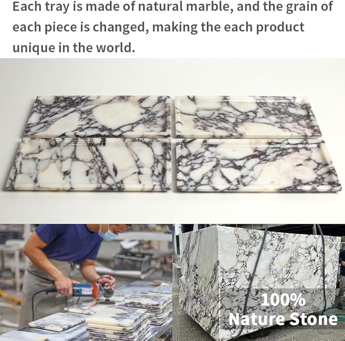 DUANYAN Natural Marble Tray, Coffee Table, Food, Fruit, Paper Cup, Cake Display, Coffee bar, Family Gatherings, Seasonal Holiday Decoration Tray(Viola-rectangle-11 x5 x0.7)