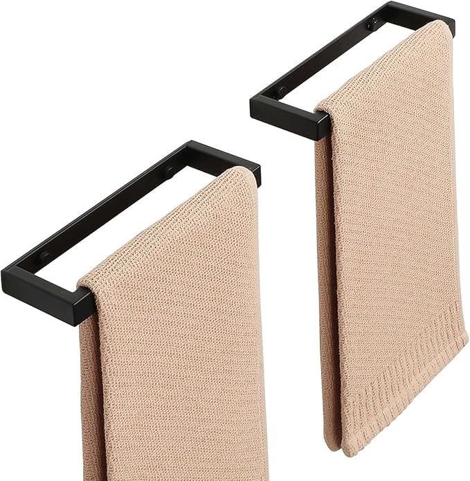 Alise Hand Towel Holder,Towel Bar for Bathroom Wall Mount,8 Inch Towel Hanger Towel Rack for Lavatory,SUS304 Stainless Steel Towel Rail Self Adhesive or Drilling Mount,Matte Black,Pack of 2