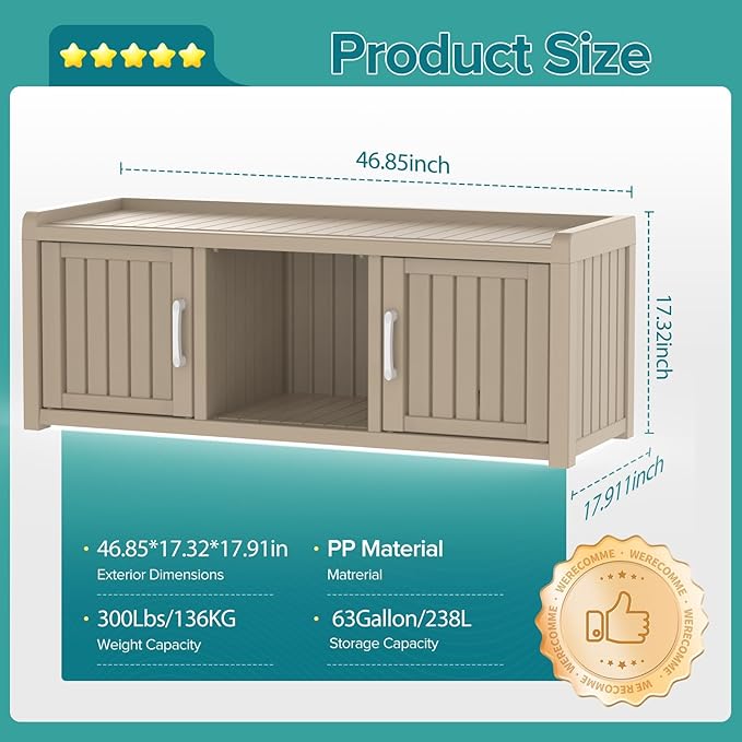 DRATO Shoe Storage Cabinet with Bench, Waterproof Shoe Cabinet with 2 Doors and Adjustable Shelf, Resin Storage Bench for Entryway Bedroom Hallway (Gray, 2 Doors)
