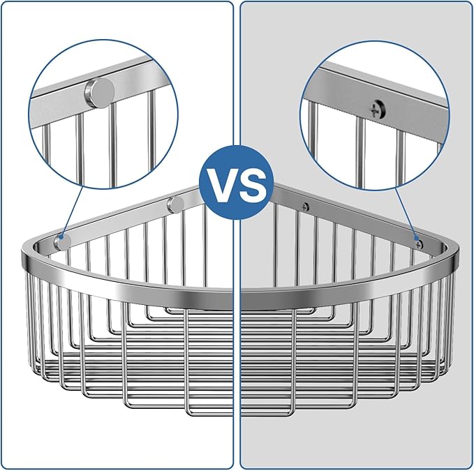 Shower Basket Stainless Shower Corner Shelf, 304 Caddy Stainless Steel Rustproof, Organizer Wall Mounted Basket(Includes Screws)