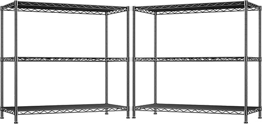 3- Shelf Metal Shelving Unit 35.6Wx14Dx36H,Adjustable Storage Shelves Heavy Duty Garage Steel Shelving for Office,Wire Rack Small Shelf for Kitchen Shelves Laundry Bathroom Pantry Closet Black,2pc