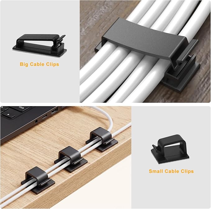 494 PCS Cable Management Kit - 4 Cable Sleeve Split, 2 Cable Organizer, 130 Adhesive Cable Clip, 6 Cable Holder, 2 Roll Cable Organizer Strap, 300 Cable Tie with 50 Mount, for Computer TV Under Desk