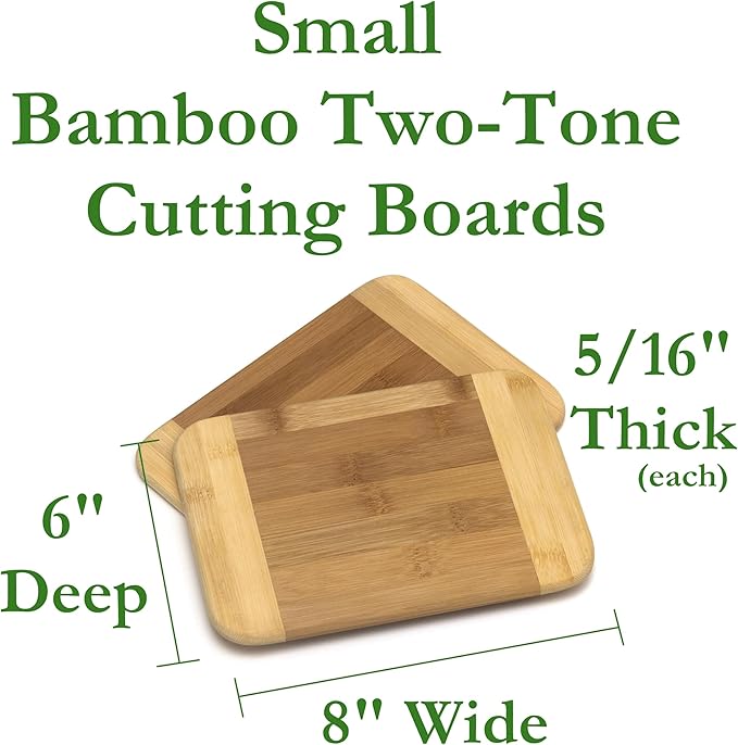 Lipper International Bamboo Wood Two-Tone Kitchen Cutting and Serving Board, Small, 7 3/4" x 6" x 1/4", Set of 2