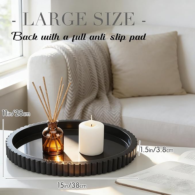 Yalikop Oval Concrete Decorative Tray for Coffee Table Decoration 15" Modern Black Table Centerpieces Decorative Ottoman Tray for Serve Home Decoration Accent Bandejas Decorativas Gift