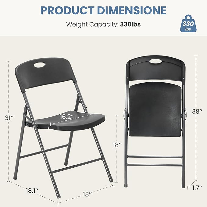 DUMOS 2 Pack Folding Chairs Heavy Duty - Plastic Stackable Portable Dining Chairs Set, Wedding, Party, Patio, Garden, for Indoor Outdoor, for Home and Office, Conference, Black