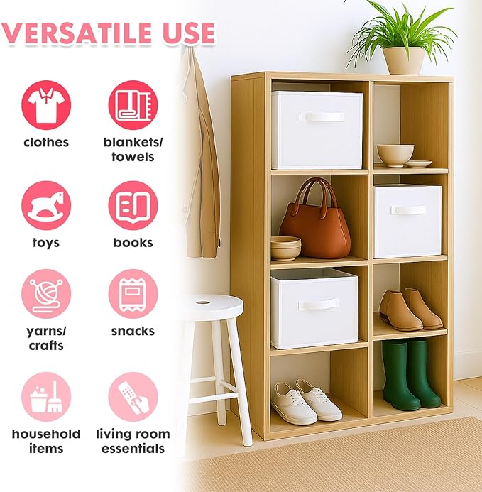 PowerKing Collapsible Storage Cubes with Handles, Fabric Foldable Bins for Closet Shelves, Durable Organization Storage Bins, 10.5'' x 11'' x 10.5'' (6Pack, White)