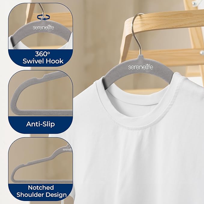 100 Pieces Velvet Hangers - Space Saving Heavy Duty Slim Suit Clothes Hanger Set with 360 Degree Swivel Metal Hook, Can Hold Up to 10 Lbs. for Coats, Jackets, Pants & Dress (Gray)