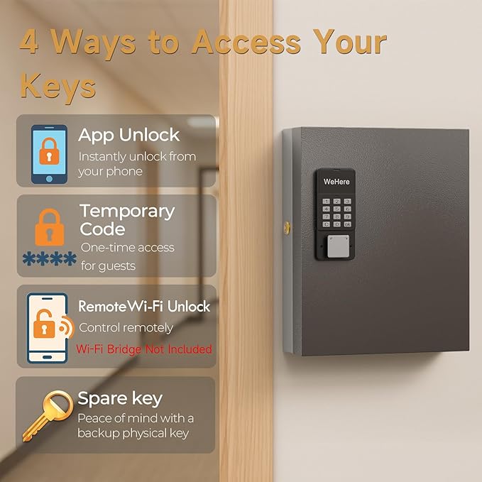 32-Key Smart Key Lock Box (Plus) Wall Mount – Commercial Key Management Cabinet with App, Keypad, Bluetooth & WiFi Unlock (Sold Separately), Access Log Tracking Keys for Rental, Office,Car