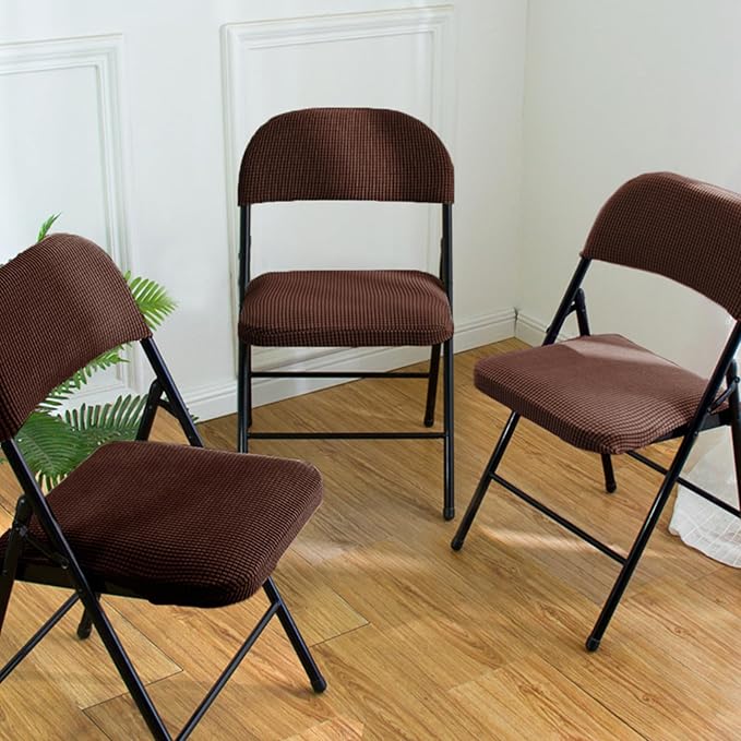 Dust-Proof Folding Chair Covers 2 Piece Set Backrest & Seat Cushion Cover for Office Meeting，Household，Computer，Party (Light Brown, One Size)