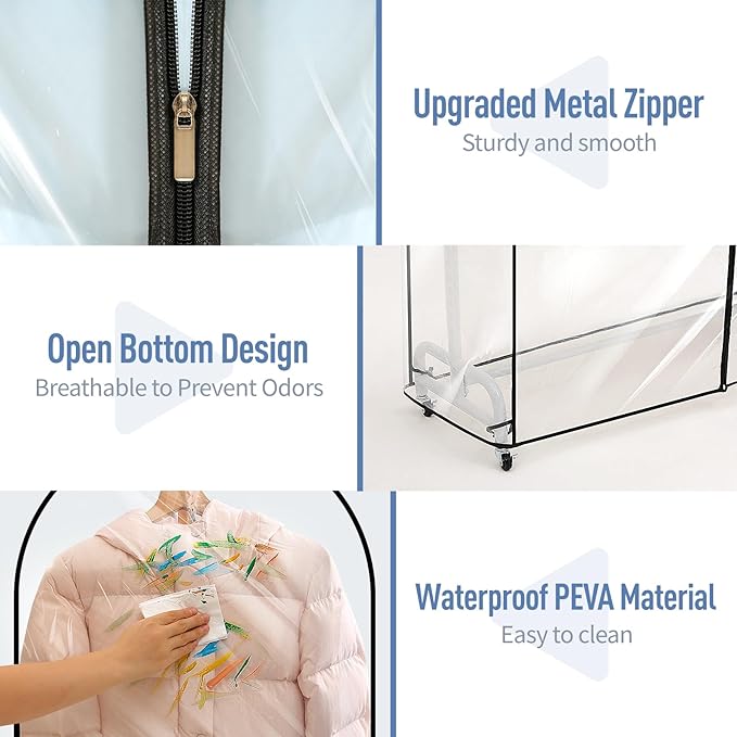 Clear Garment Rack Cover 51" L x 20" W x 60" H, Clothes Rack Cover with Reinforced Double Zippers, Waterproof PEVA Dustproof Protection – Cover Only, Rack Not Included