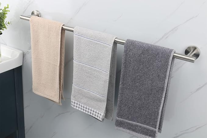 TocTen Bath Towel Bar - Thicken SUS304 Stainless Steel Bathroom Towel Holder, Towel Rod for Bathroom Heavy Duty Wall Mounted Towel Rack Hanger (33IN, Brushed Nickel)