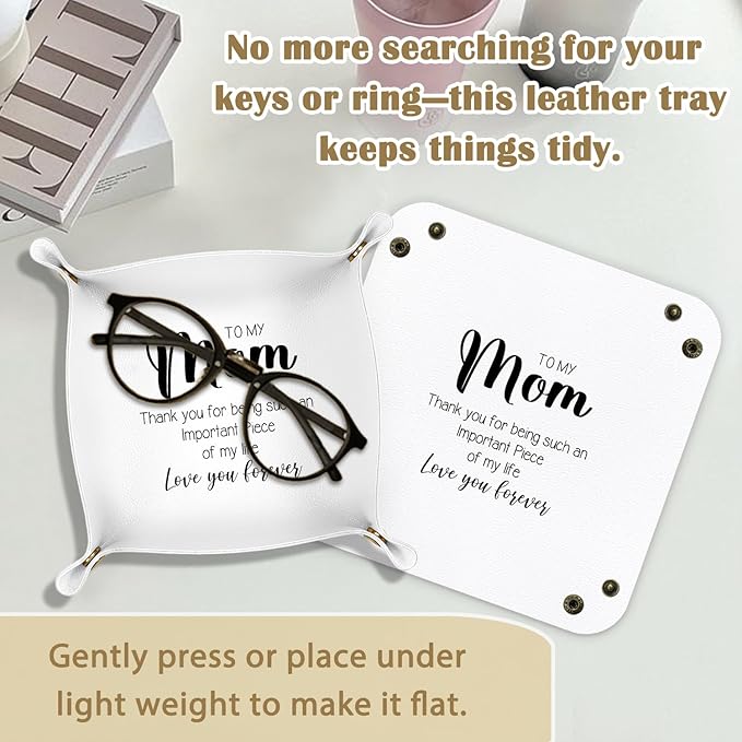 Mother s Day Gifts for Mom,Mother s day Gifts for Women Jewelry Valet Tray PU Catchall Beside Caddy Nightstand Organizer Tray for Jewelry Rings Watches Keys and Accessories