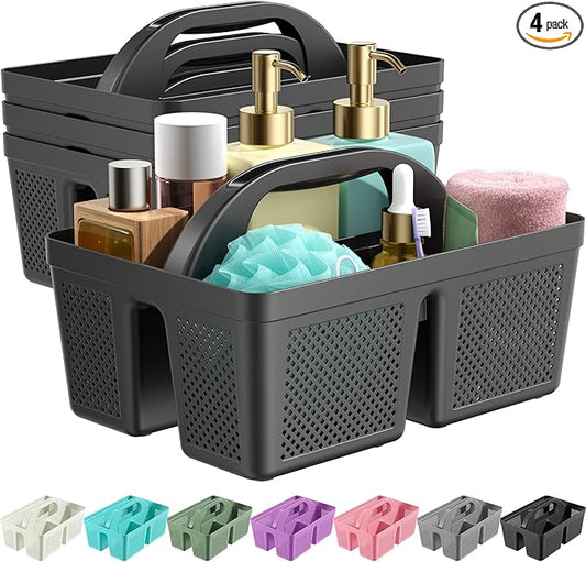 4 Pack Portable Shower Caddy, Integrated Handle, Reinforced Plastic, Organizer Storage Bathroom Supplies and Beauty Products, Cleaning Supplies, Shower Basket for Home, Dorm, Shelf and Cabinet