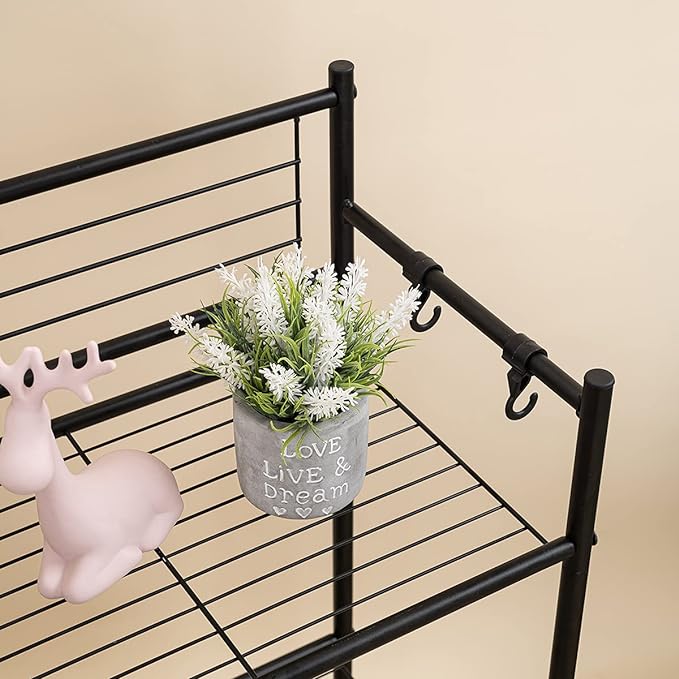 L&H UNICO 3-Shelf Tier Standing Unit Storage Wire Shelving Multipurpose Rack Organizer with 4-Hooks for Bathroom Laundry Kitchen Office, Black