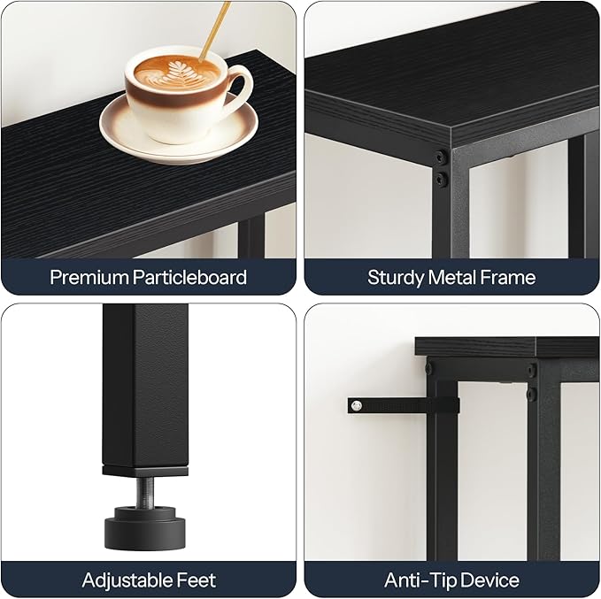 HOOBRO 39.4 Inch Narrow Console Table with Power Outlets, 5.9 Inch Sofa Table with Storage, Skinny Behind Couch Table, for Entryway Hallway, Small Spaces, Black BB52UXG01G1