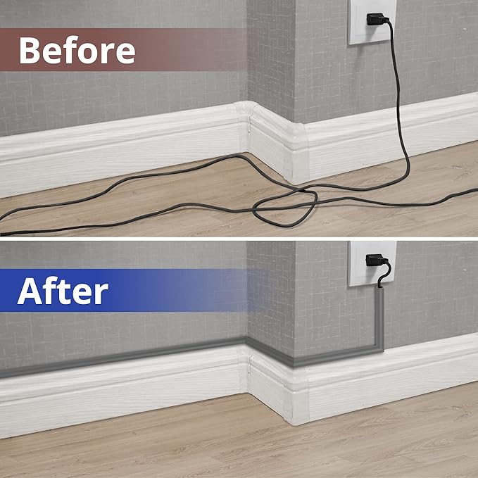 136in Corner Cable Concealer, Corner Cord Hider for One Cord, Wire Covers for Cords, Paintable Corner Cord Cover, Cable Management Channel Cable Raceway for Wall, Floor Baseboard, Ceiling Grey