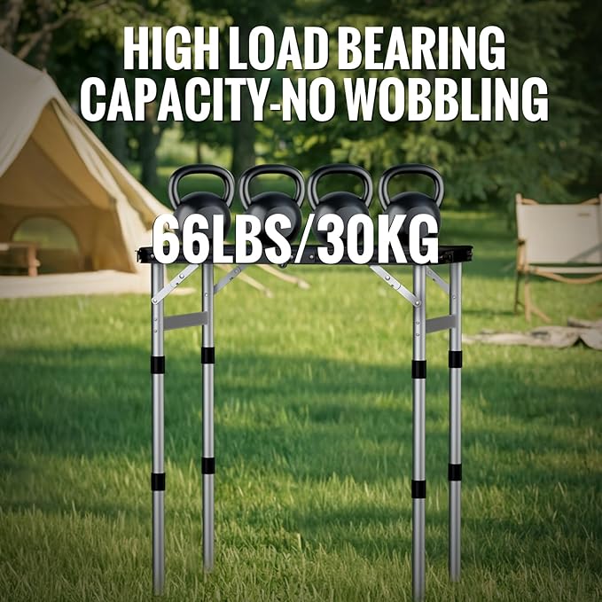 GARLLEN Camping Table with Waterproof High-Density Plastic Tabletop, 3 Adjustable Height Portable Folding Picnic Table, Aluminum Frame Outdoor Table for BBQ, Camping, Indoor Use, 22.8" L x 15.7" W