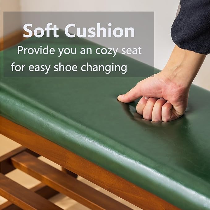 SOBIBO Shoe Bench with Storage - 2-Tier Entryway Bench, Solid Wood Shoe Rack with Cushion & Flip-Open Box, Mid-Century Modern for Hallway, Mudroom, Bedroom (Green, 39.4")