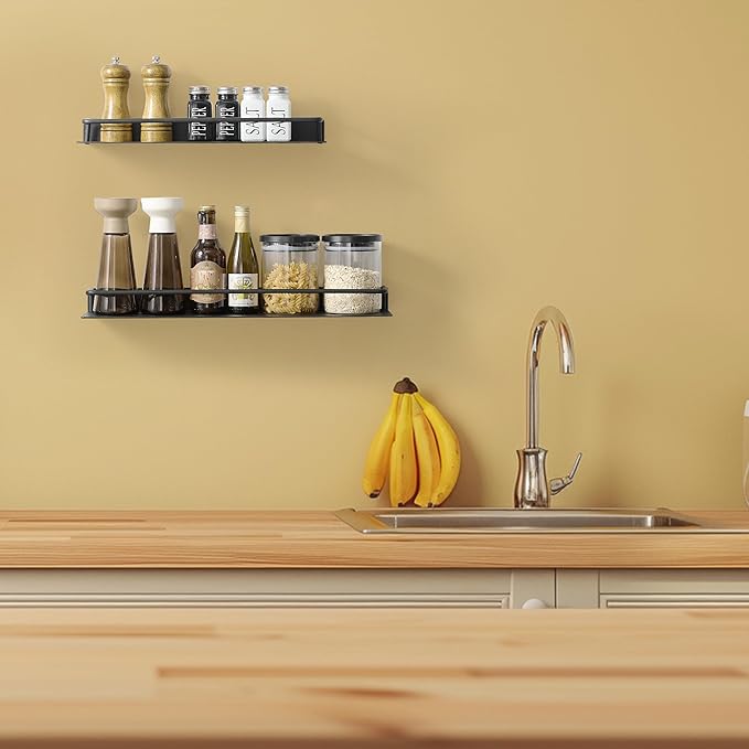 RFOUO 20Inch Metal Wall Shelf, Metal Floating Shelf, Black Floating Shelf, Small Shelf for Wall, Display Shelves for Bathroom Bedroom Kitchen (Black, 20Inch)