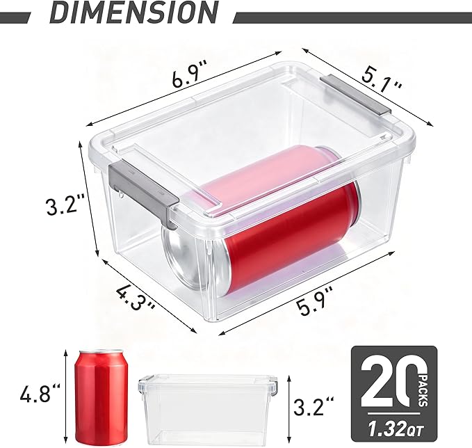 Citylife 1.3 QT 20 Packs Small Storage Bins Plastic Storage Container Stackable Box with Lids for Organizing, Clear White