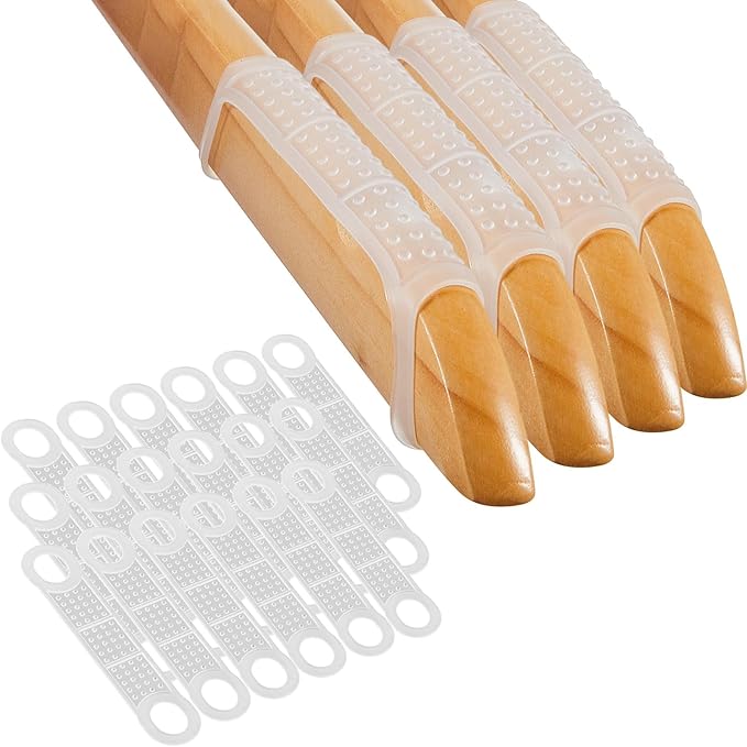 Taiyin 100 Pcs Non Slip Rubber Clothes Hanger Grips Clear Silicone Clothing Hanger Strips Clothes Hanging Accessories for Wood Plastic Home Stores Use