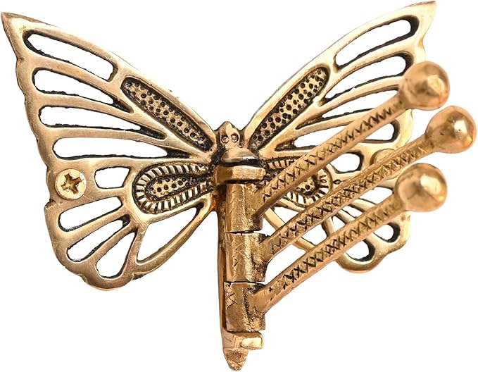 Indian Shelf 33Lb. Brass Butterfly Foldable Coat Hooks Heavy Duty, Swivel Tri Arm Decorative Wall Hooks Gold Key Holder, 3 Prong Vintage Gold Coat Rack Wall Mount, Folding Hat Rack