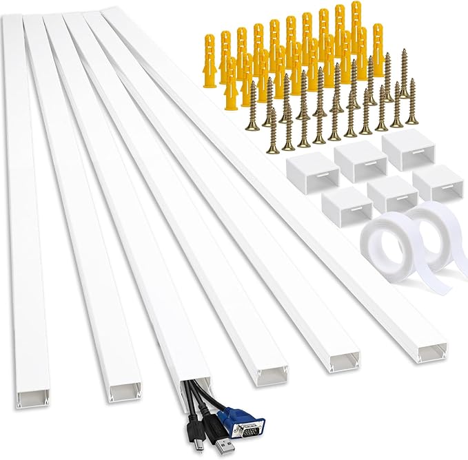236in Cord Hider Kit, Cord Covers for Wires on Wall, Long, Large, Cord Hider for Wall Mount tv, Paintable Cable Raceway, tv Cable Hider Wall kit, Wire Covers for Cords,6X(L39.4in W0.95in H0.5in) White