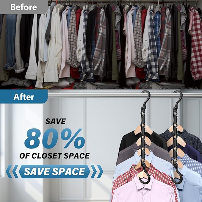 36 Pack Hangers Space Saving Magic Plastic Hanger Organizer Shirt Space Saving Hangers, Multi Space Saver Clothes Hangers for Closet Organizers Storage College Dorm Room Essentials, Dark Black
