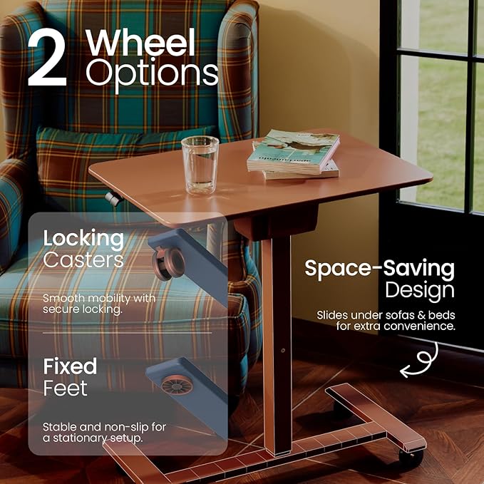 TopJob ANYDESK FOLD Mobile Standing Desk, Portable with Lockable Wheels, Foldable Stand Desk, Rolling Computer Workstations, Used for Home, Couch Side Table, Bedside Table in Bed Room Kitchen (Black)