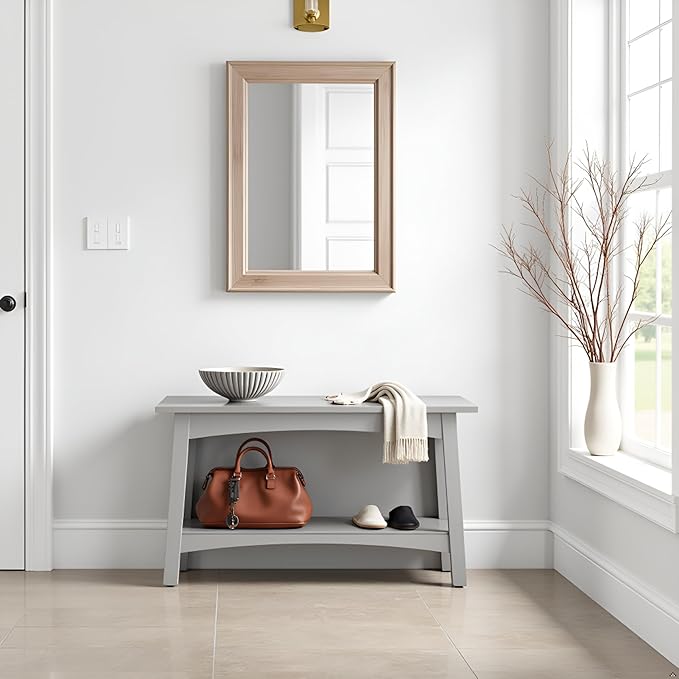Craftsbury 36-Inch Wood Entryway Bench with Storage Shelf – Dove Gray Accent Bench for Entryway, Hallway, or Living Room – Small Space Seating with Farmhouse Charm by Alaterre Furniture