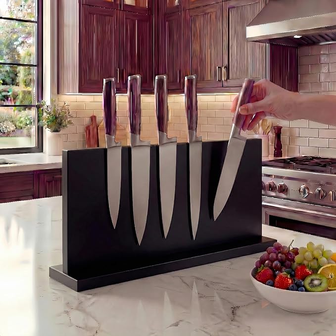 THMINS Extra Large Magnetic Knife Holder, Double-Sided Magnetic Knife Block Universal Multi-function Display Rack for Kitchen Counter (Black)