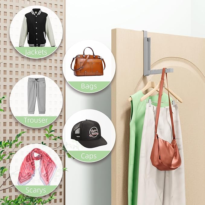 BAKON Over The Door Hanger Folding Clothes Drying Rack, Folding Hanging Coat Rack for Indoor Laundry Room Compact Small Space Foldable Portable Clothing Hanger Hook Collapsible-2 Pack (Gary)
