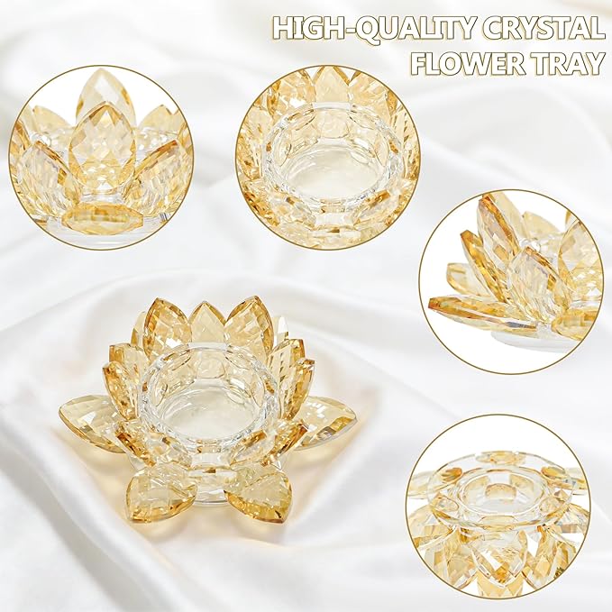 Crystal Flower Jewelry Tray, Luxury Transparent Decorative Trinket Dish for Rings, Earrings, Necklaces, Keys for Vanity Dresser Nightstand, Elegant Gift for Women Mother's Day (1, 4.4"(w) - Gold)