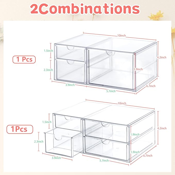 VZKAH Acrylic Organizer and Storage | 7 Drawers 2 Sets | Desk Organizer with Drawers, Clear Makeup Storage Drawers, For Beauty/Office/Craft Supply Storage and Organization
