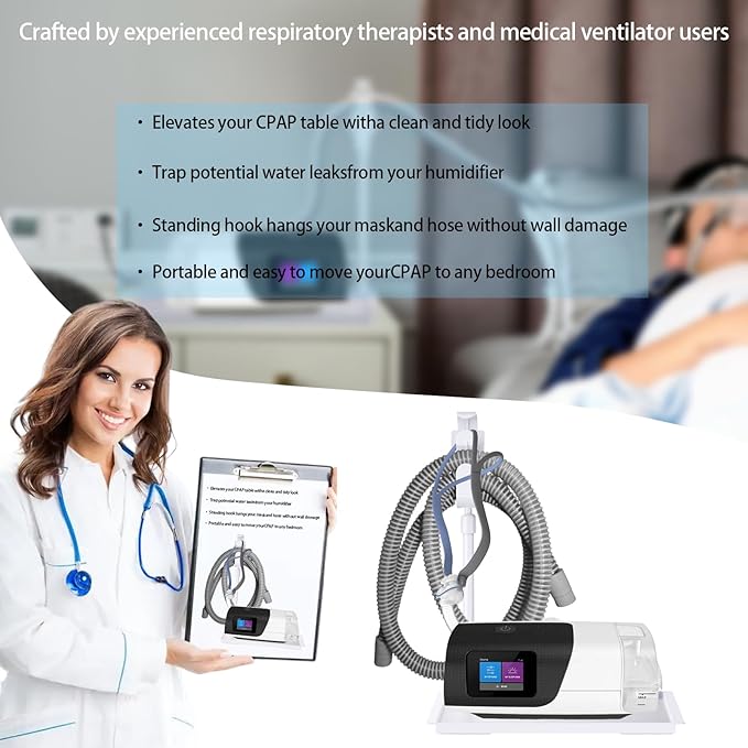 CPAP Protector Mat - CPAP Hose Holder Bedside Organizer - CPAP Hose Hanger with Retractable Hook for CPAP Mask & Tube,Keep cpap supplies neat and tidy, Enhances Sleep Quality (white)