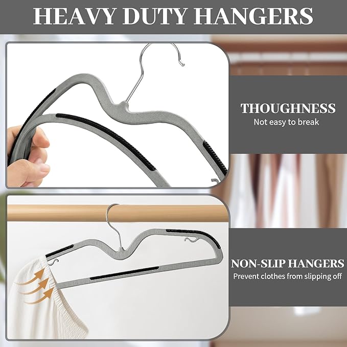 LemonRoad 50 Pack Short Neck Hangers, Upgraded Non-Slip Plastic Hangers Lifts Clothes 3" Higher, Space Saving 360 Swivel Hook for Closet Organizer, Shirts Jackets Dresses, Smooth (Black Gray)