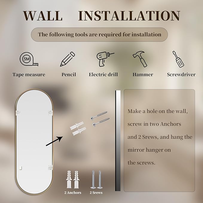 Oval Full Length Mirror, 71"×24" Wall-Mounted Floor Mirror with Metal Frame, Ultra-Clear Explosion-Proof Dressing Mirror, Simple and Classic Deco for Cloakroom/Bedroom/Living Room, Gold